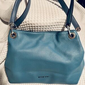 Michael Kors Shoulder Bag blue beige interior zippered center 3 separate section